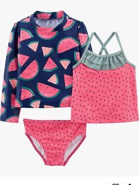 Girls' Watermelon 3-Piece Swim Set - Navy, Pink & Mint